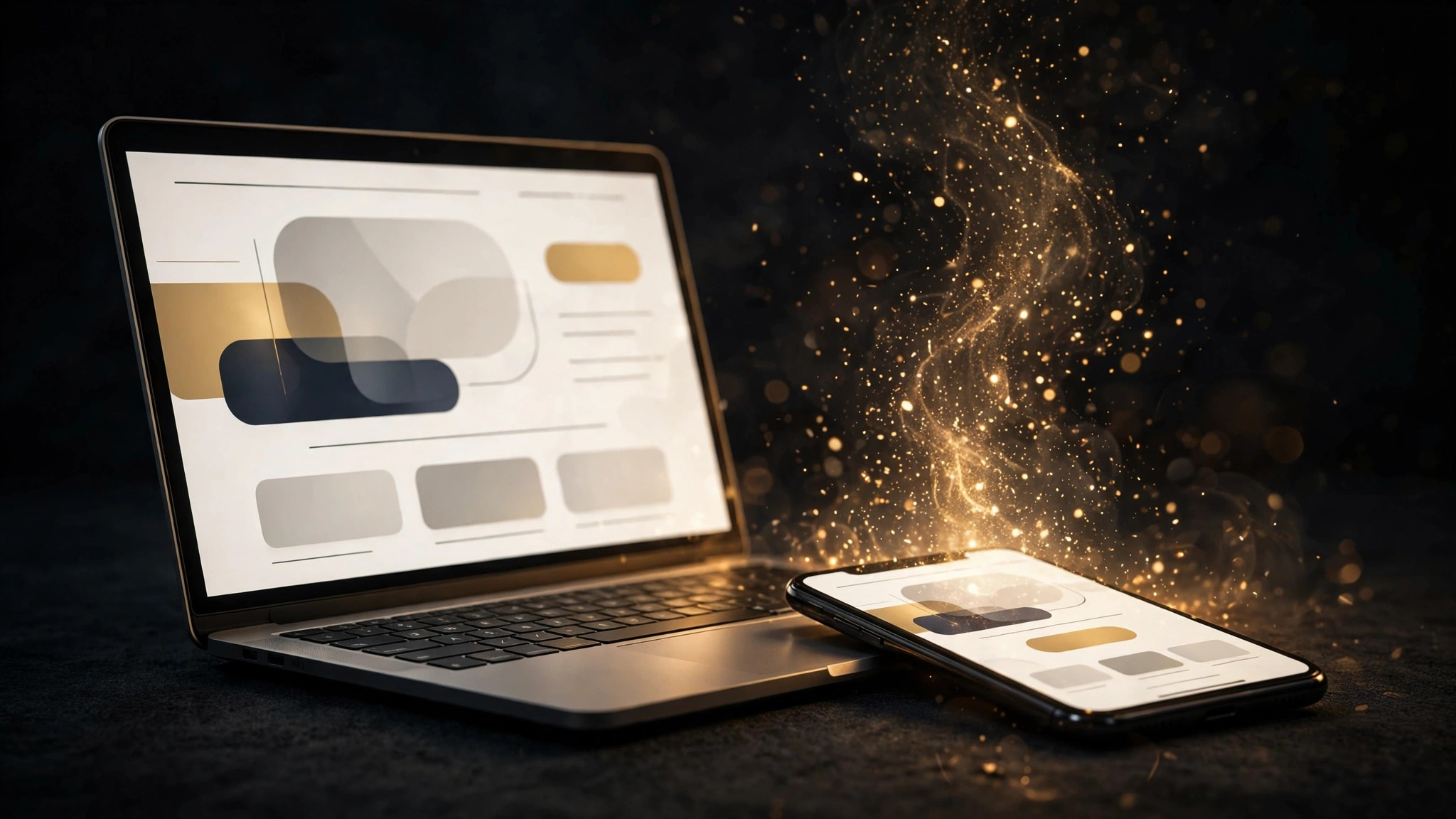 A finished business website glowing on a laptop and phone