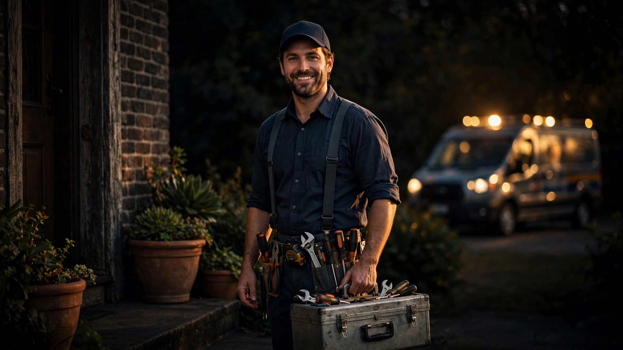 A service technician at a customer's home
