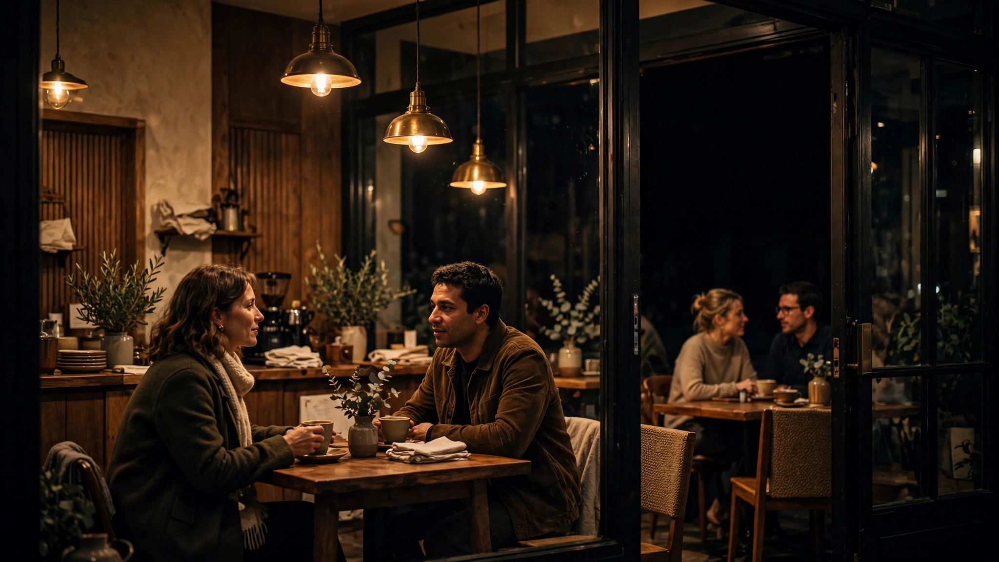 A warm small café storefront